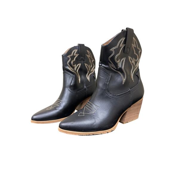 Soda Size 9 Cowgirl Western Embroidered Ankle Boots Bootie Pointed Toe Black - Picture 6 of 13